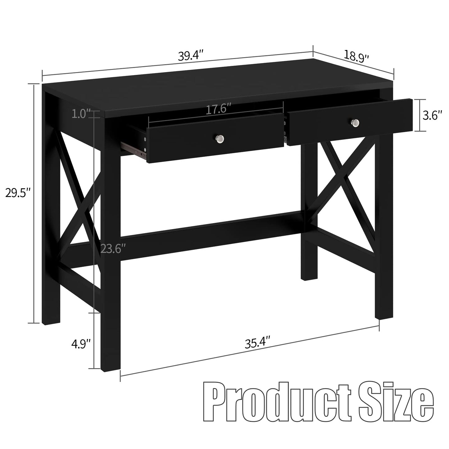 ChooChoo Computer Desk Study for Home Office, Modern Simple 40 Inches Desk with Drawers, Makeup Vanity Console Table, Black