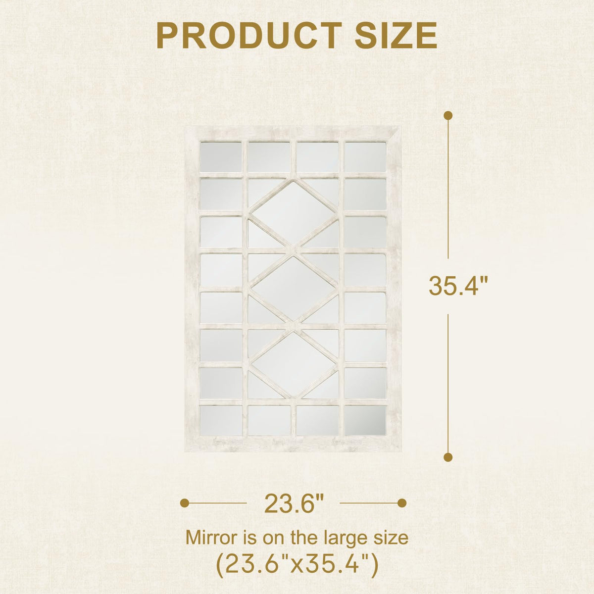 CozyDH Farmhouse Window Pane Mirror Decor - 24x36 inch Retro White Rectangle Wall Mirror Soli Wood Frame, Decorative Wooden Accent Mirror for Entryway, Fireplace, Living Room, Hallway, Dining Room