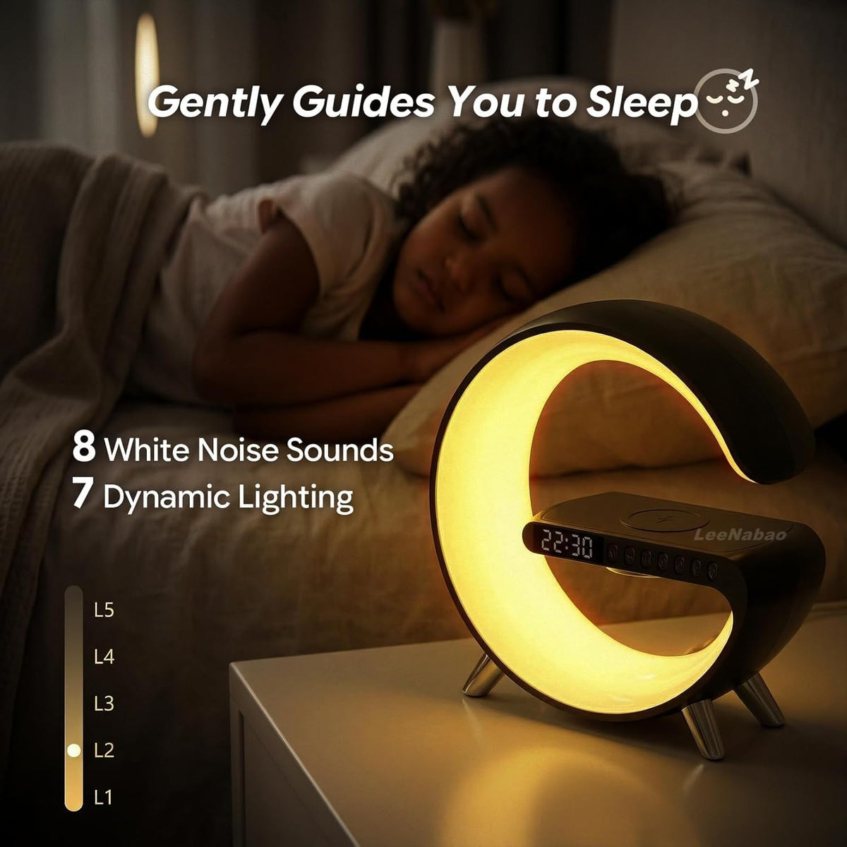 Smart LED Table Lamp,4-in-1 Wireless Charger with Speaker,Night Light, Alarm Clock, and Bluetooth Speaker with App Control, Ideal Gifts for Home, Office, Christmas (Light Black)