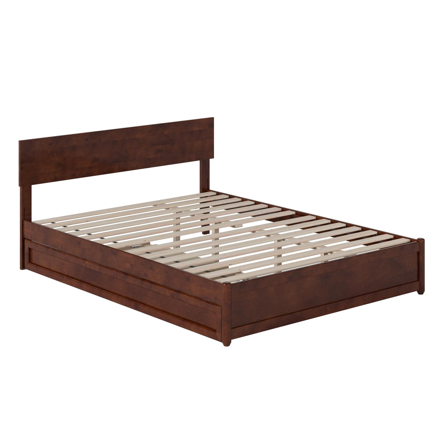 AFI, Wesley Queen Platform Bed with Panel Footboard & Twin XL Trundle, Walnut