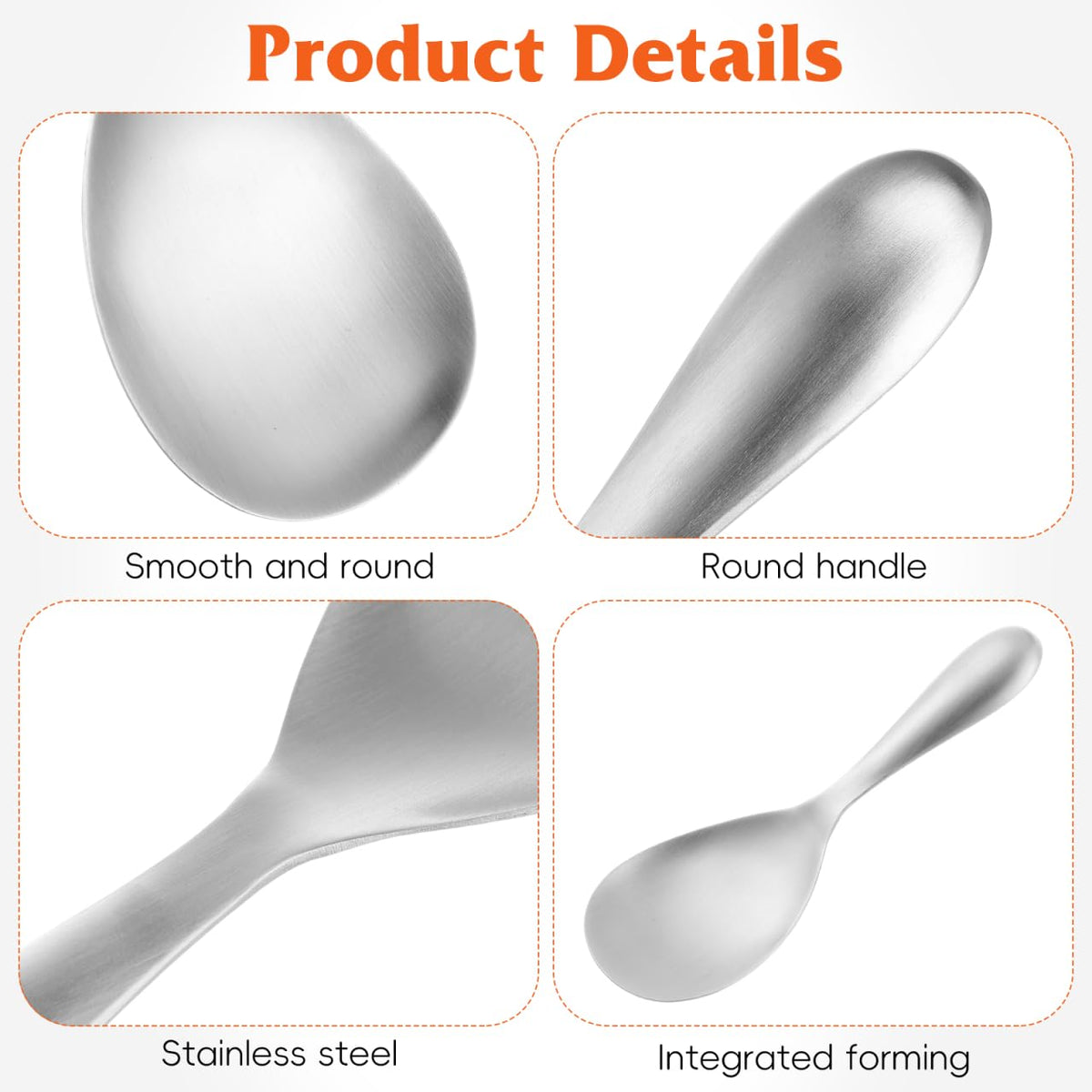 Cabilock Stainless Steel Rice Spoon, 7.87In Non-Stick Rice Serving Paddle Scratch-Resistant for Home Kitchen and Restaurant