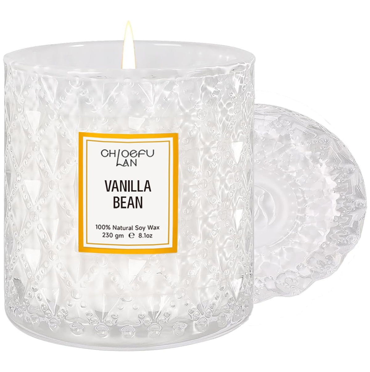 Chloefu LAN Vanilla Bean Highly Fragranced Candle Gifts for Women, Mothers Day Candle Gift, Natural Wax Candle for Home Scented, Up to 55 Hour Burn time - 8.1 Ounce Premium Soy Wax