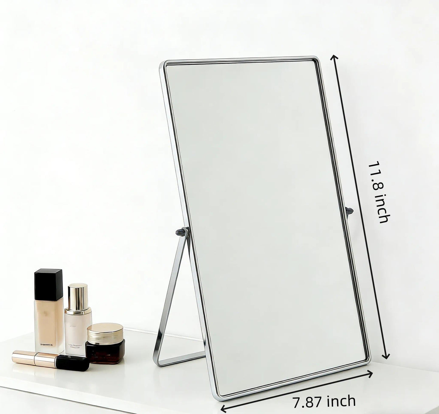 Feyarl Desktop Makeup Vanity Mirror Vertical Tabletop Mirror 90° Rotation Decorative Standing Cosmetic Mirror for Bedroom Bathroom Desk Dresser (Silver)