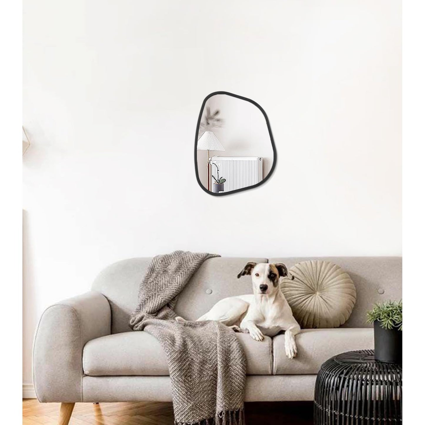 HLFMVWE Irregular Wooden Framed Wall Mirror Modern Asymmetrical Unique Hanging Mirror Artistic Boho Mirror Decor Bathroom Vanity Bedroom Living Room Entryway Hallway 14'' x 10''