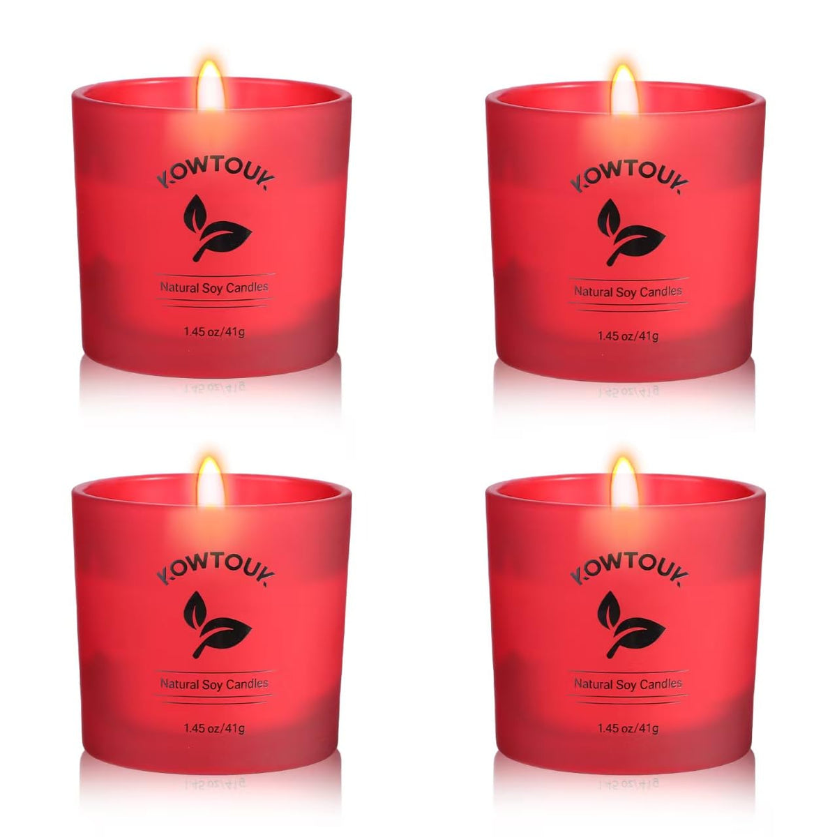 Set of 4 White Unscented Soy Candles, Red Glass Filled Votive Candles, Hand Poured Wax Candle for Home Décor Aromatherapy Spa Holidays Party and Weddings