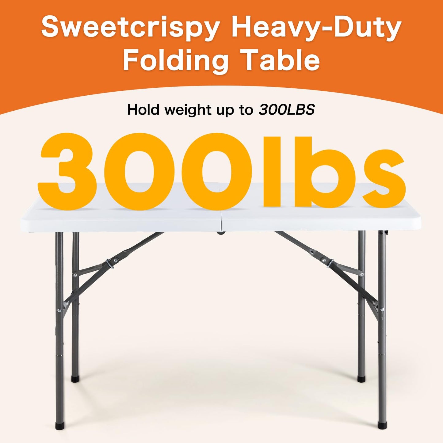 Sweetcrispy 4 FT Folding Picnic Table Easy to Fold and Store, Foldable Table for Camping Picnic Dining Party Kitchen Outdoor Indoor with Carrying Handle