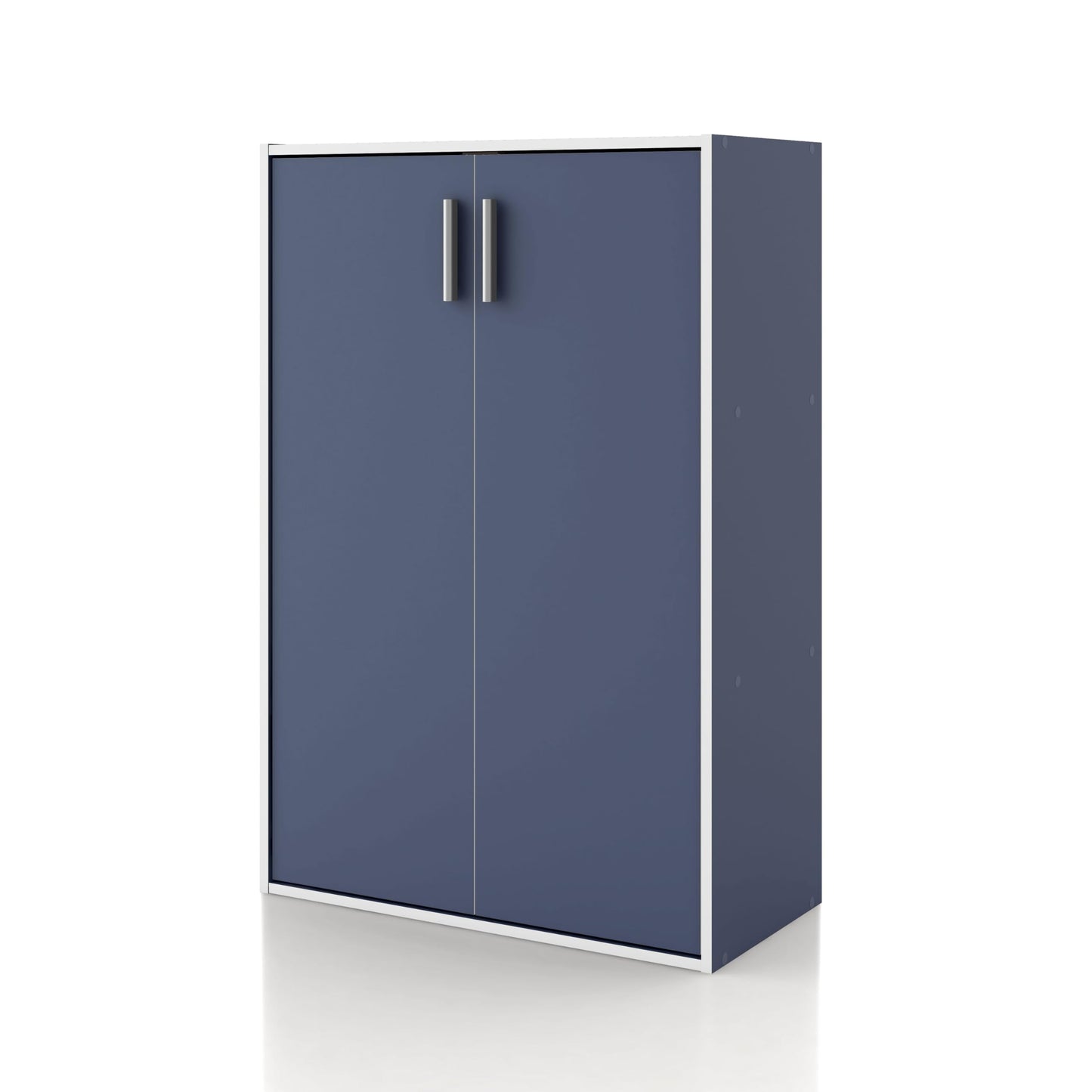 Homes: Inside + Out Apexa 3-Tier Stackable Wood Bookcase with Doors, Cube Storage Organizer Shelves, Small Food Pantry Cabinet, Dorm Teen Room Decor & Bedroom, Home Office, Kitchen, Steel Blue