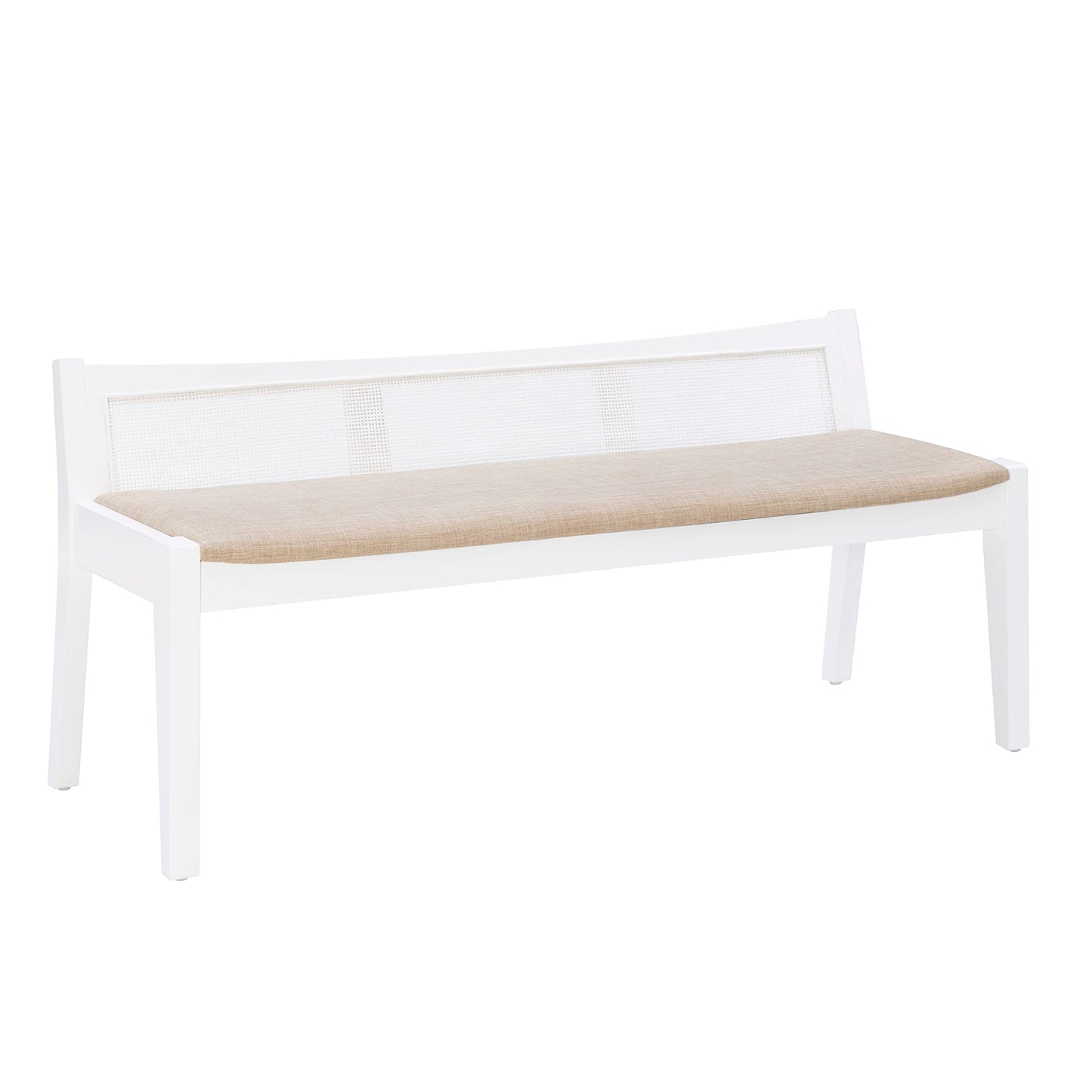 Kasi White Low Back Cane Bench with Beige Upholstered Seat by Powell