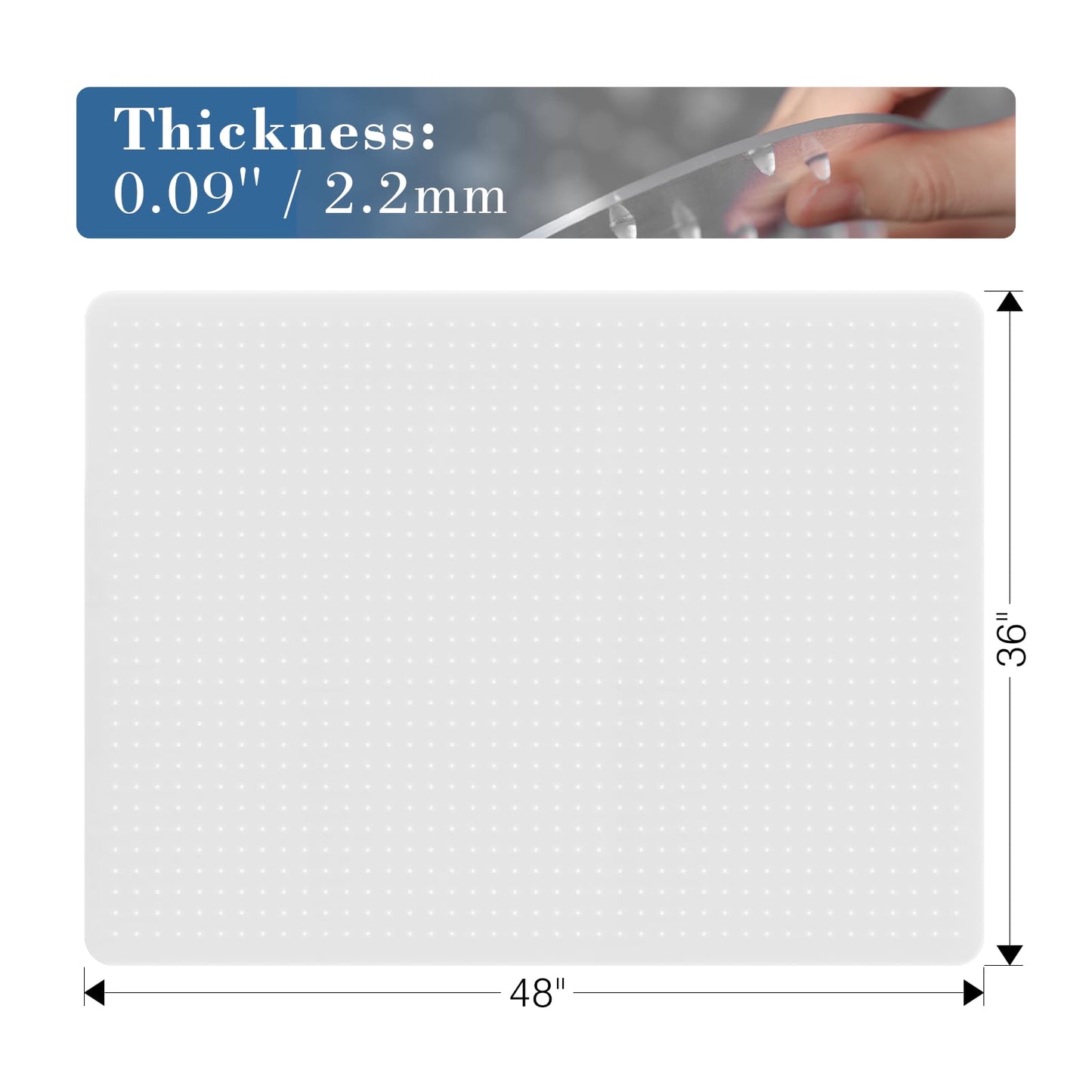 Tydle Chair Mat for Carpet, 36" x 48" Office Chair Mat for Carpeted Floors, Heavy Duty Rolling Computer Under Desk Mat with Grips, Floor Protector Mat for Home Office (Clear)