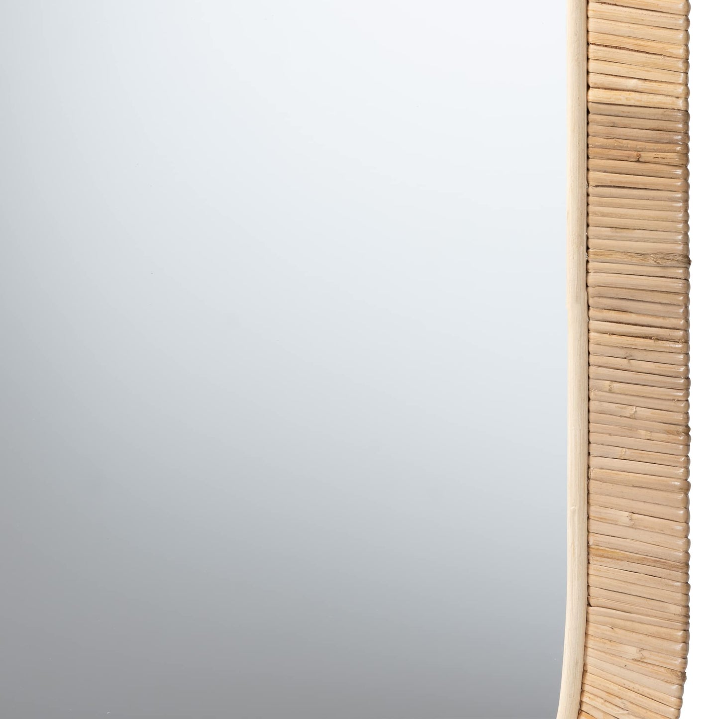 Bali & pari Bella Modern Bohemian Natural Mahogany Wood and Natural Rattan Oval Mirror