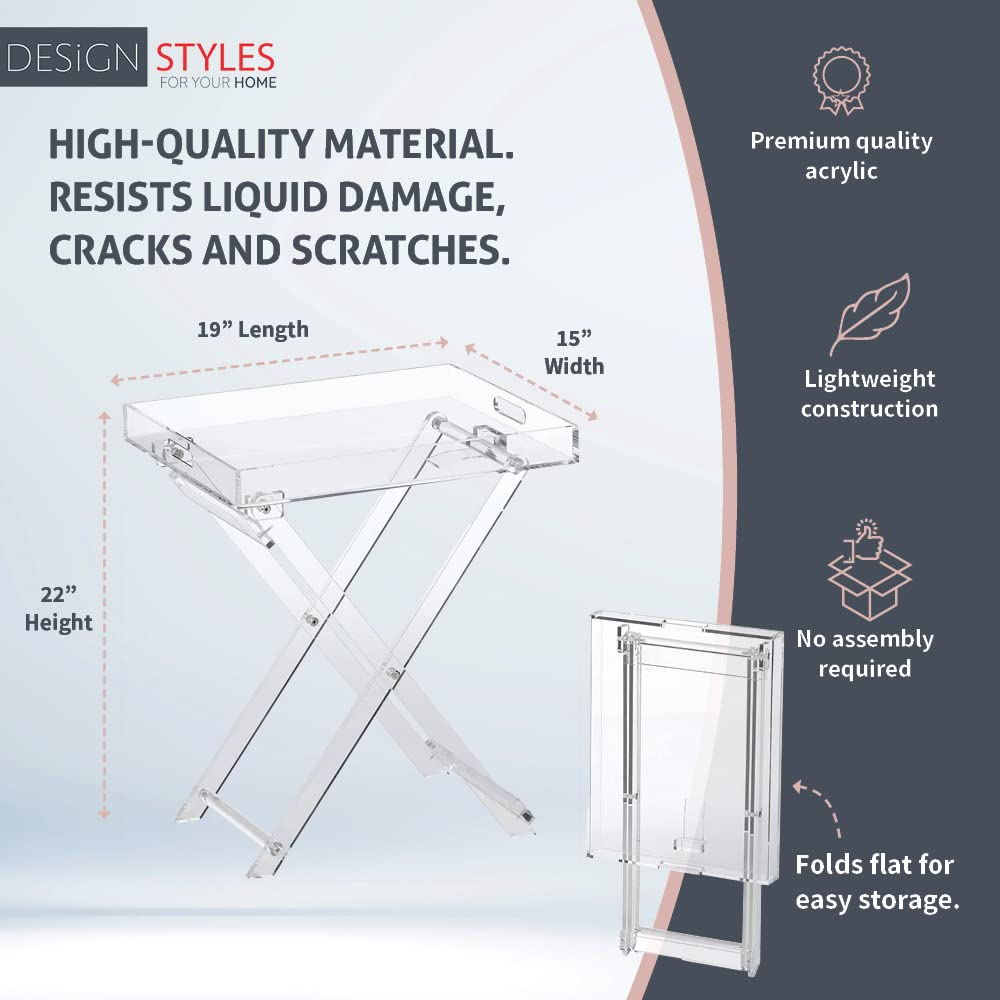 Designstyles Acrylic Folding Tray Table – Modern Chic Accent Desk - Kitchen and Bar Serving Table - Elegant Clear Design