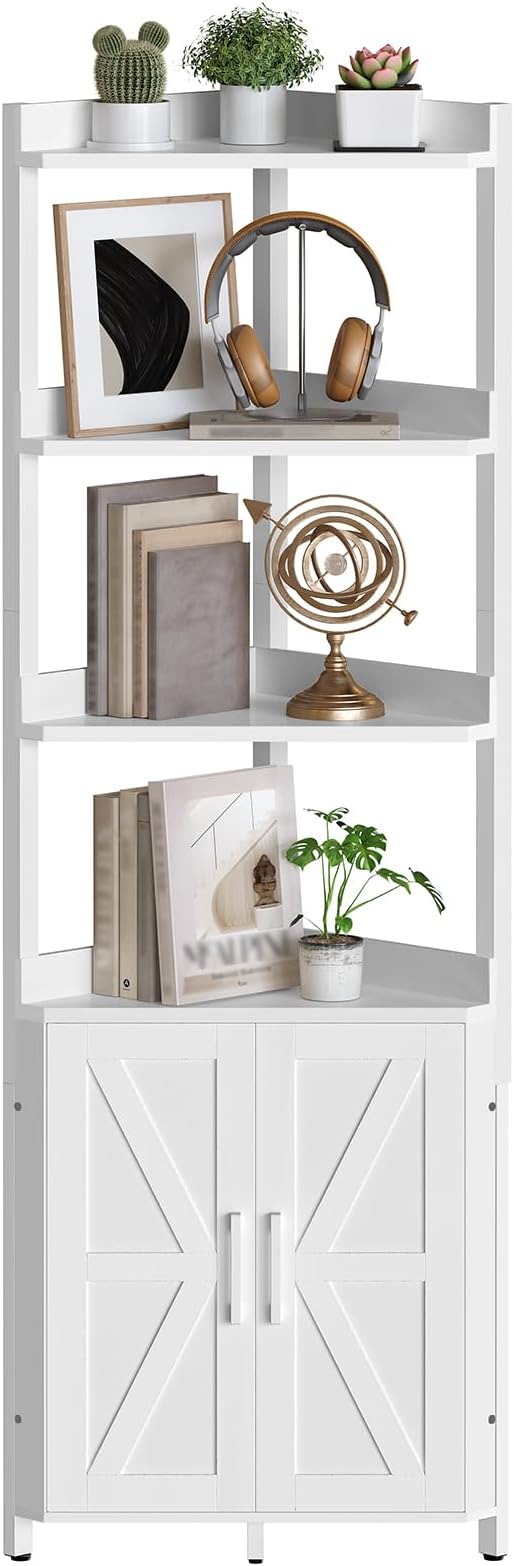 HOOBRO Corner Shelf with Storage, Tall Corner Cabinet, 5-Tier Bookshelf Stand