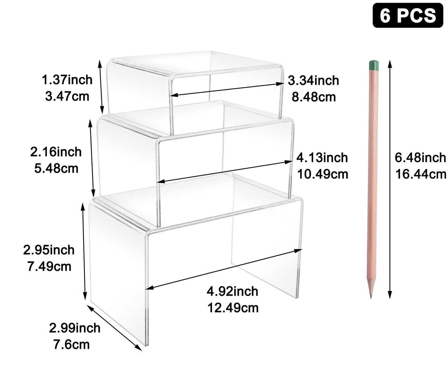 Cerpourt 2 Sets Acrylic Display Risers(3",4",5") Clear Product Stand,Cupcakes Holder Dessert Transparent Showcase Stands, Candy Bar Risers, Lifts for Figures