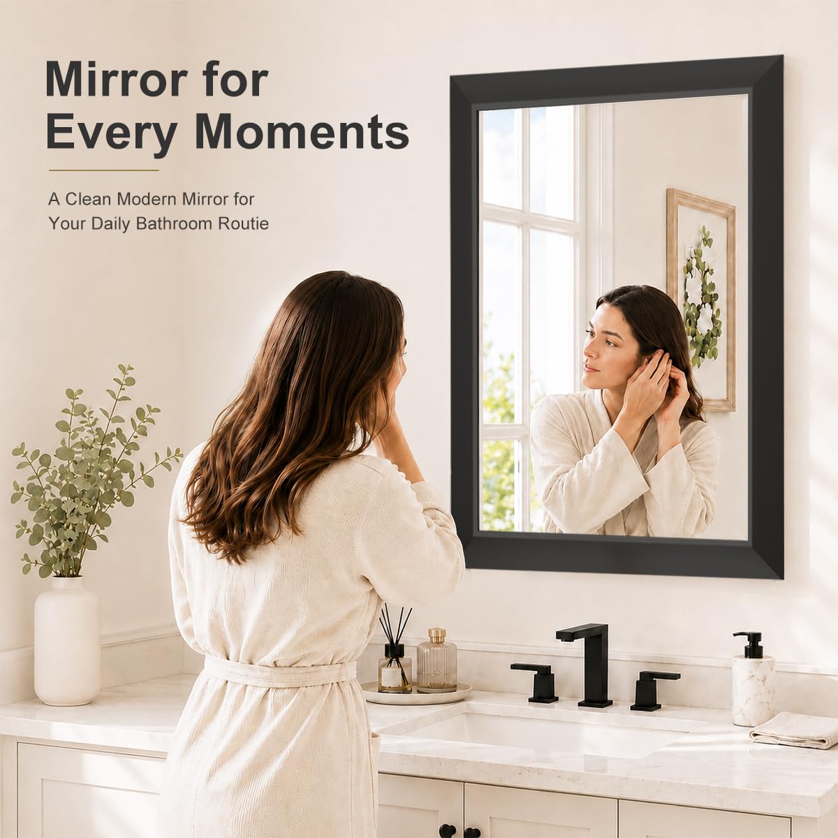 SMIROR Matte Black Bathroom Mirror for Over Sink 30x 30 inch, Metal Thick Frame Rectangle Vanity Mirror for Wall, Anti-Rust, Horizontally or Vertically Mounted