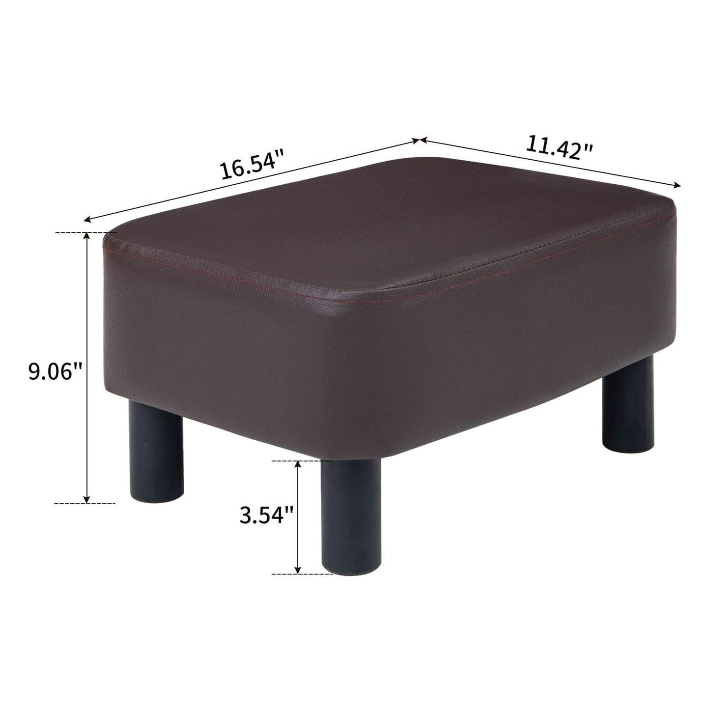 IBUYKE 16.54" Small Footstool, PU Faux Leather Step Stool, with Padded Seat Pine Wood Legs and Padded Rectangular Stool, for Bedroom, Brown RF-BD209