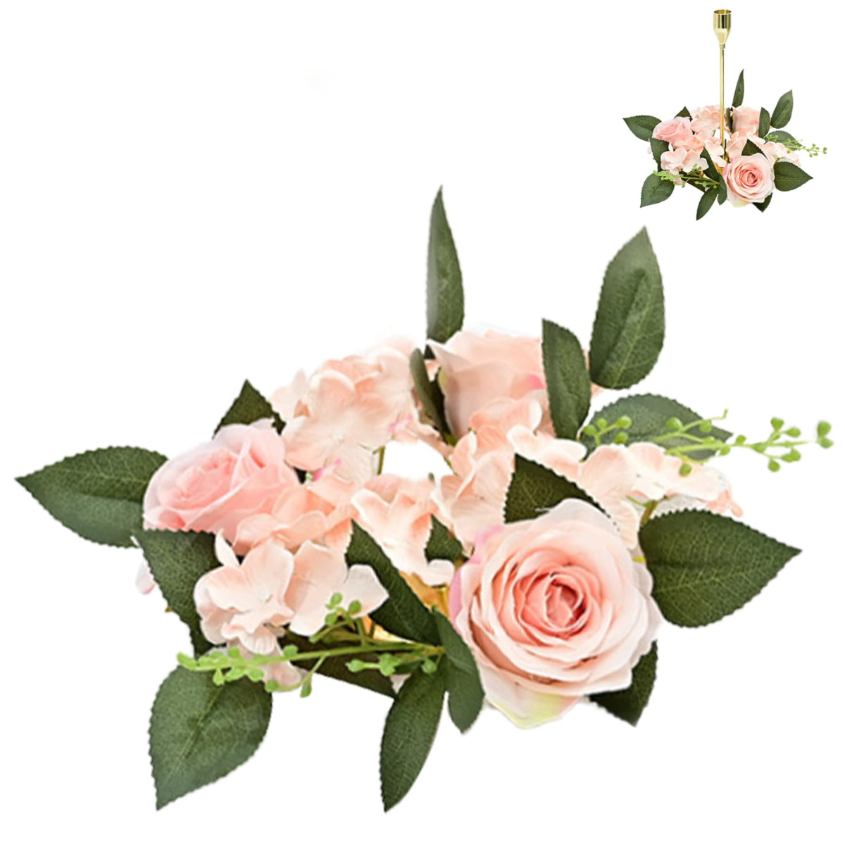 Comebachome Candle Rings Wreaths, 4inch Artificial Rose Candle Wreath Rings, Decorative Candle Floral Wreaths Desk Decorations for Wedding Dining Table Decor(Pink), Standard, Style 2