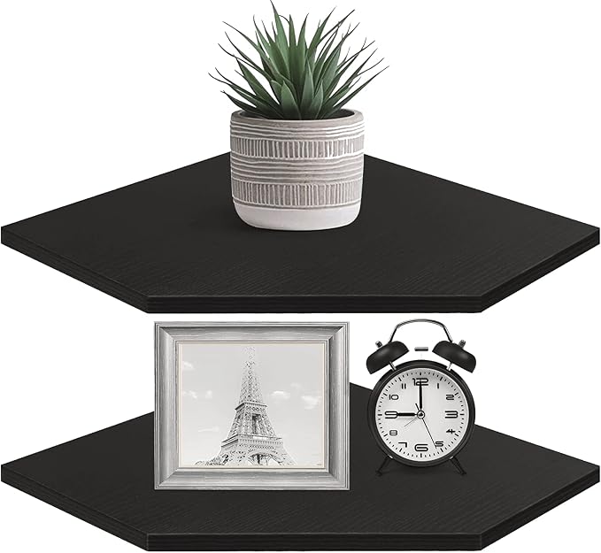 Homode Corner Shelf Wall Mount, Cable Box, Wood Hanging Storage Shelf Organizer