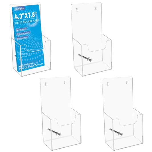 Acrylic Brochure Holder Wall Mount or Countertop Display Stand – Clear Pamphlet & Literature Organizer Fits Trifold Flyers, Menus, Leaflets for Office, Shop, Hotel, Classroom, Reception Desks (4 Pack, 4.3 x 7.8 inch)