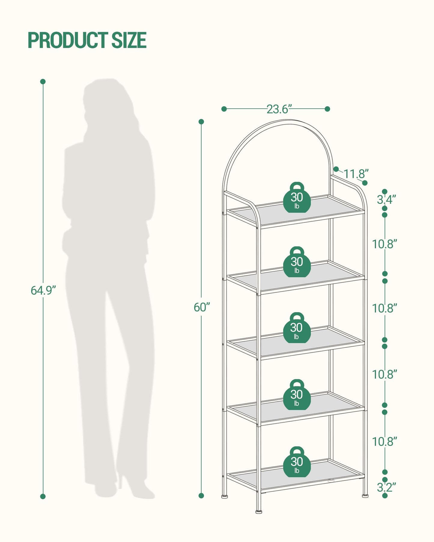 Hzuaneri Bookcase Bookshelf, Tempered Glass Bookshelves, Slim Shelving Unit for Bedroom, Bathroom, Home Office, Steel Frame, 5 Tier Gold BC21599G