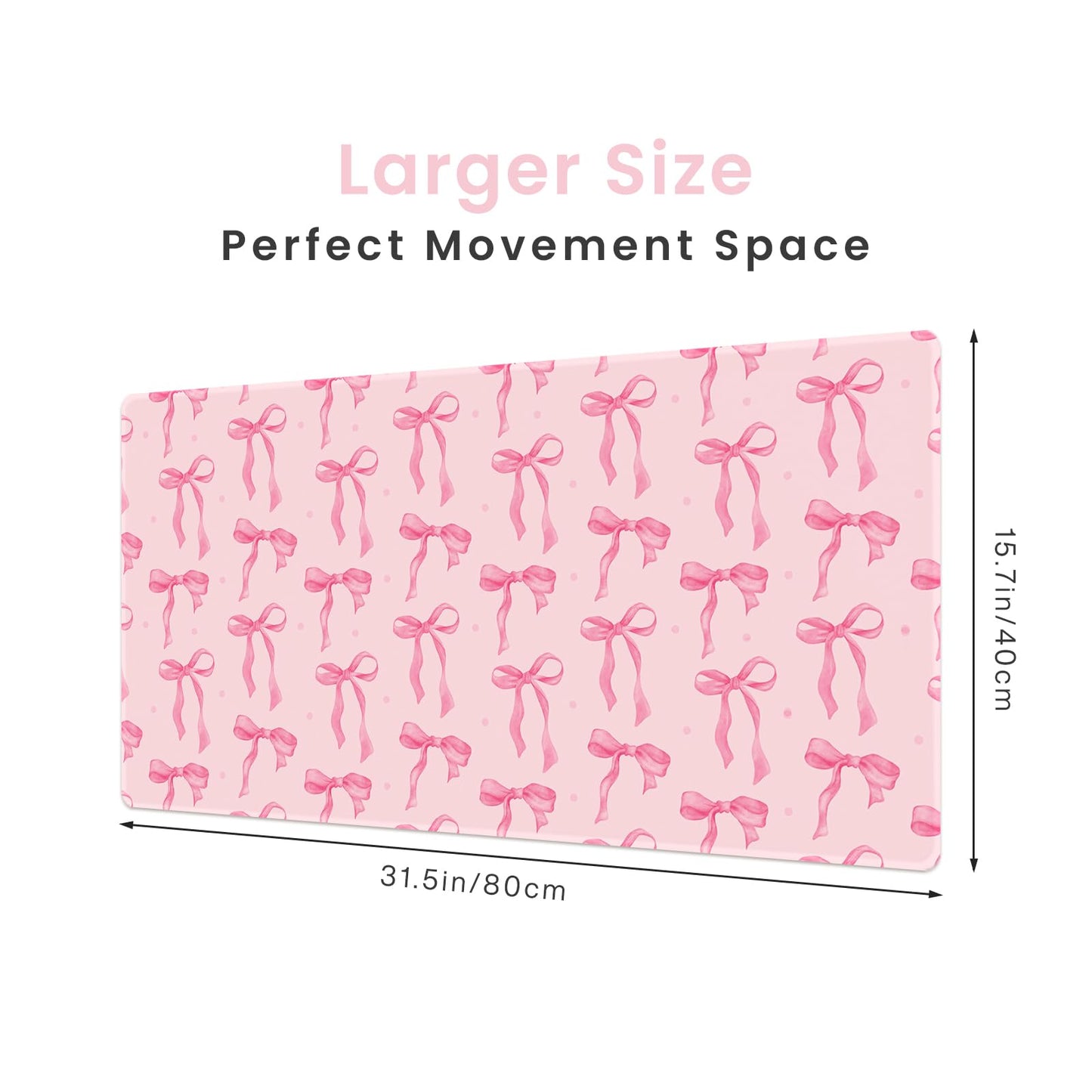 Pink Desk Mat with Bows, Cute Mouse Pad for Computer Laptop PC Non-Slip Rubber Base Gaming Keyboard Pad, Large Office Mat Girly Décor Office Supplies Desk Accessories for Teen Girls Women 31.5 x 15.7