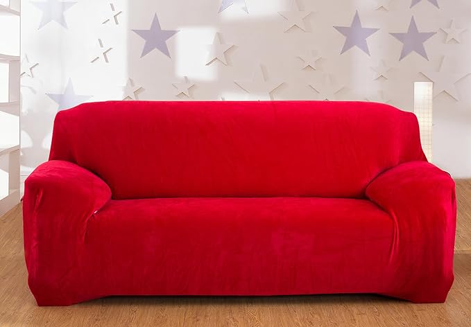 vctops 4 Seater Velvet Plush Stretch Sofa Slipcover 1-Piece Sofa Cover