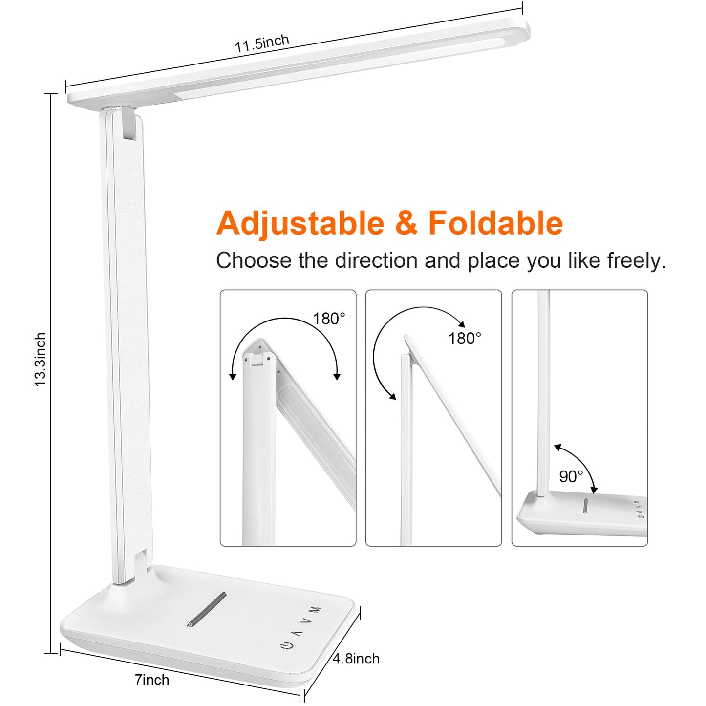shinelife LED Desk Lamp for Office Home, Bright Desk Light with USB Charging Port, Adjustable Dimmable Desk Lamps 5 Modes 5 Brightness, Touch Study Lamp for Nail, Craft, Puzzle, Sewing, Study, White