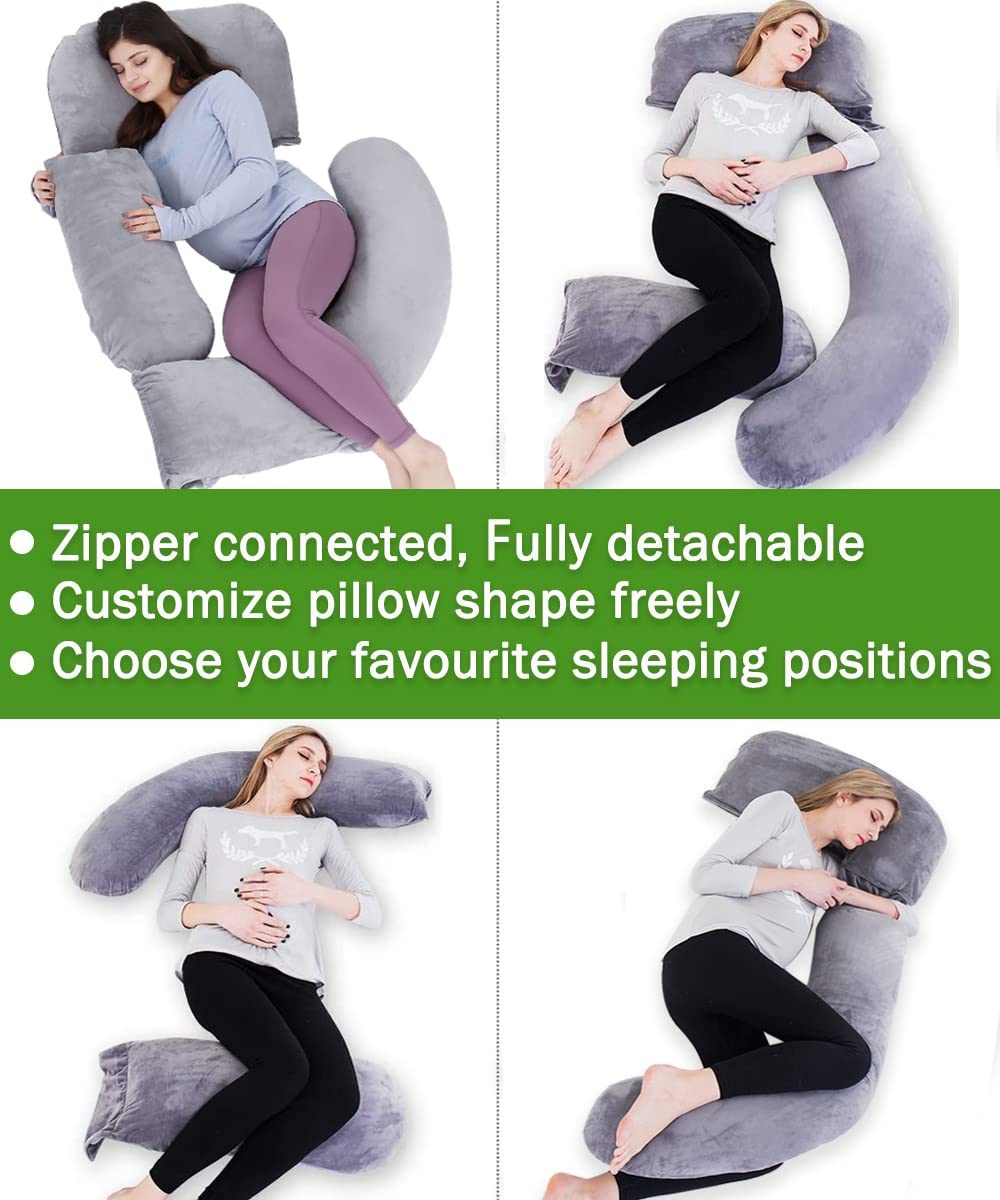 AS AWESLING 60in Full Body Pillow | Nursing, Maternity and Pregnancy Body Pillow | Extra Large U Shape Pillow and Lounger with Detachable Side, Separate Support Pillow and Removable Cover (Grey)