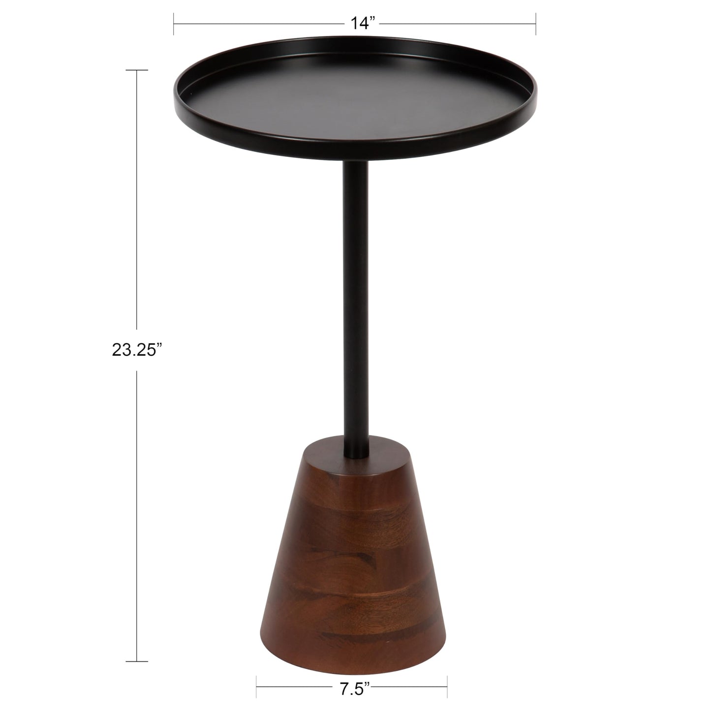 Kate and Laurel Tira Round Side Table, 14 x 14 x 24, Walnut Brown Wood and Black, Decorative Pedestal Style End Table for Use as a Bedroom Nighstand or Living Room Accent