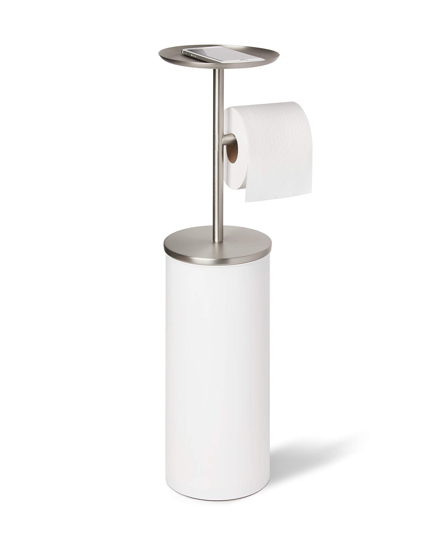 Umbra Portaloo Toilet Paper Stand and Reserve, White/Nickel