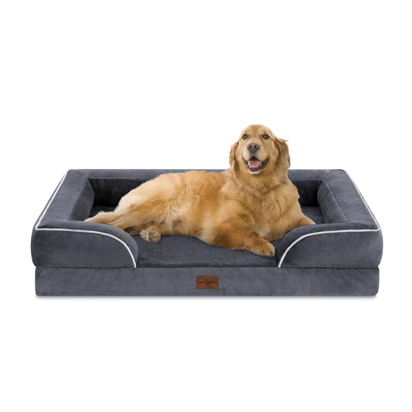 Comfort Expression Orthopedic Dog Bed for Extra Large Dogs 42x30 Inch, Waterproof Egg Crate Foam XL Pet Bed with Removable Bolsters, Dog Couch with Washable Cover & Non-Slip Bottom, Dark Grey
