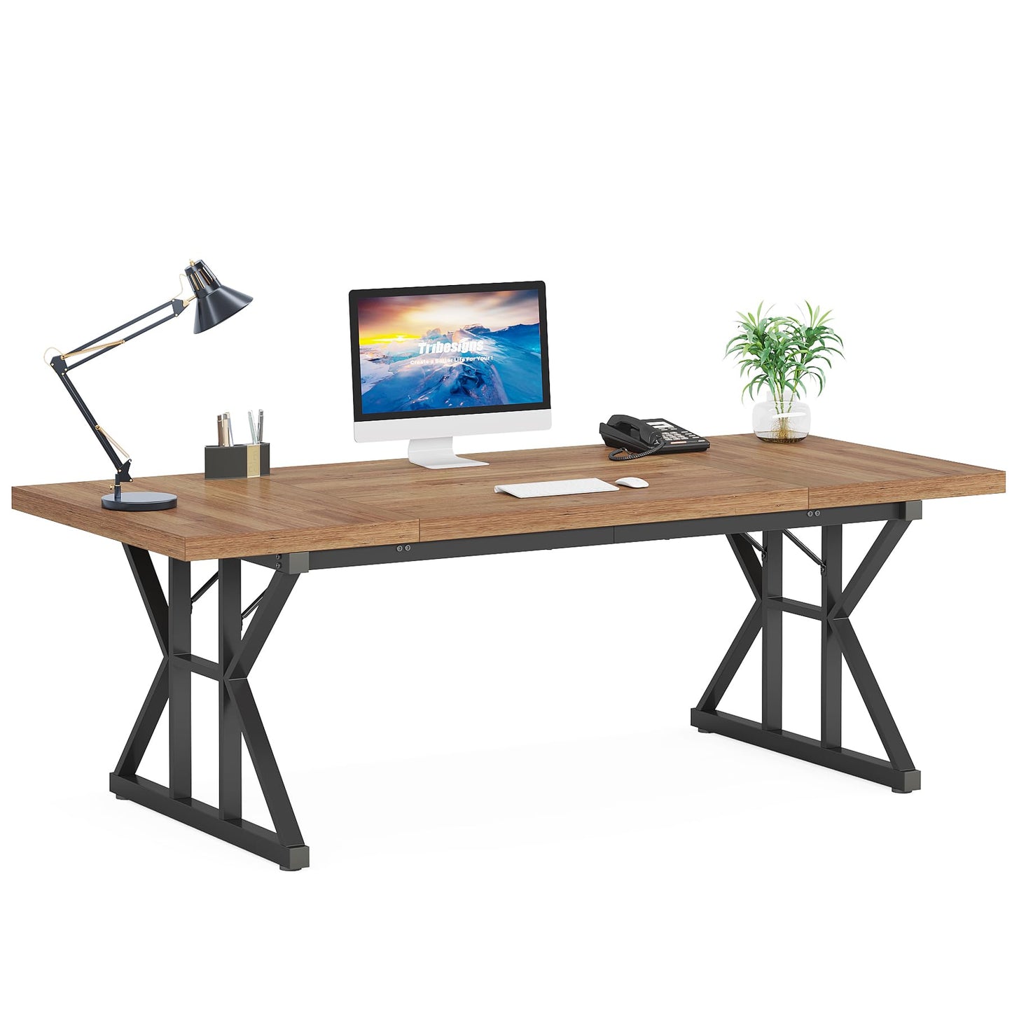 Tribesigns 70.8-Inch Executive Desk, Large Computer Office Desk Workstation, Modern Simple Style Laptop Desk Study Writing Table Business Furniture for Home Office (Light Brown, 70.8 Inch)