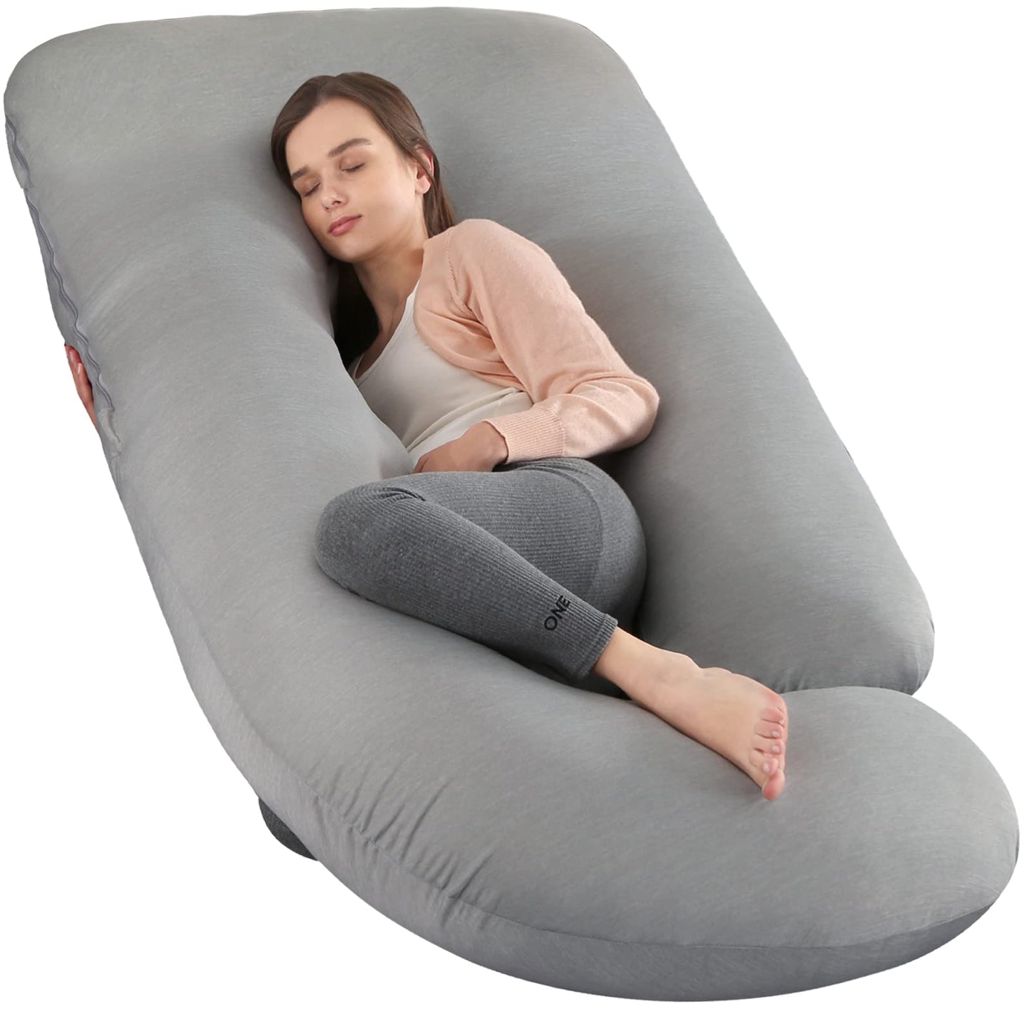 Elover Cooling Pregnancy Pillows for Sleeping,U Shaped Full Body Pillow with Removable Cover,Pregnant Women Must Haves,Maternity Essential,Light Grey