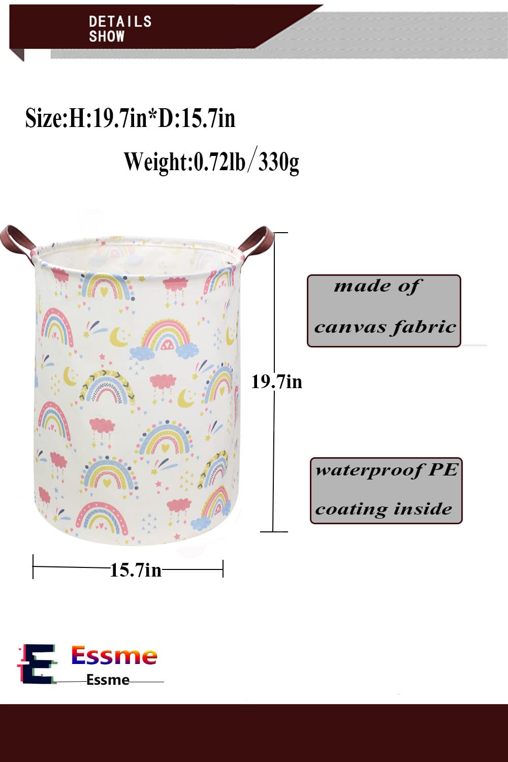 ESSME Rainbow laundry basket,Collapsible Laundry Hamper with Waterproof PE Coating Hamper Nursery Hamper for Room Decor, storage,Gift Basket.(Rainbow)