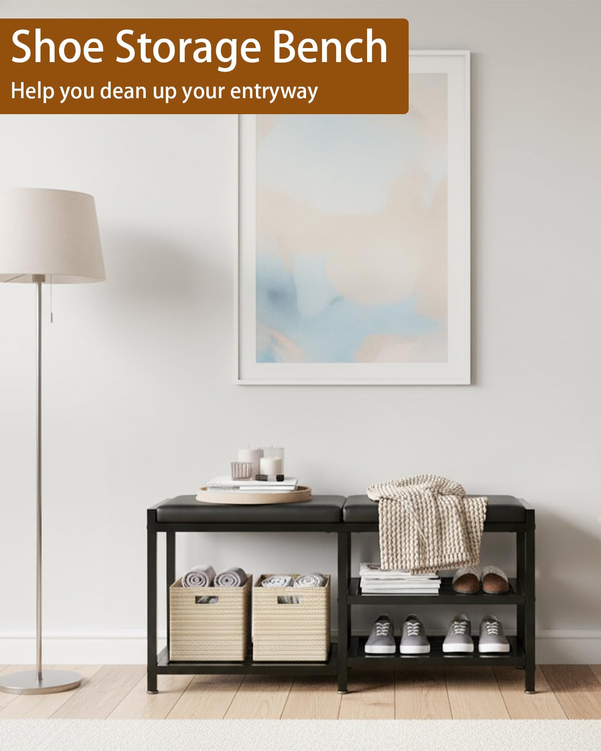 VewePata Shoe Rack Storage Bench for Entryway - Iron Shoe Rack with Bench for Entryway, Front Door Entrances or Bathroom, Space-Saving and Robust, Holds Up to 560 lb