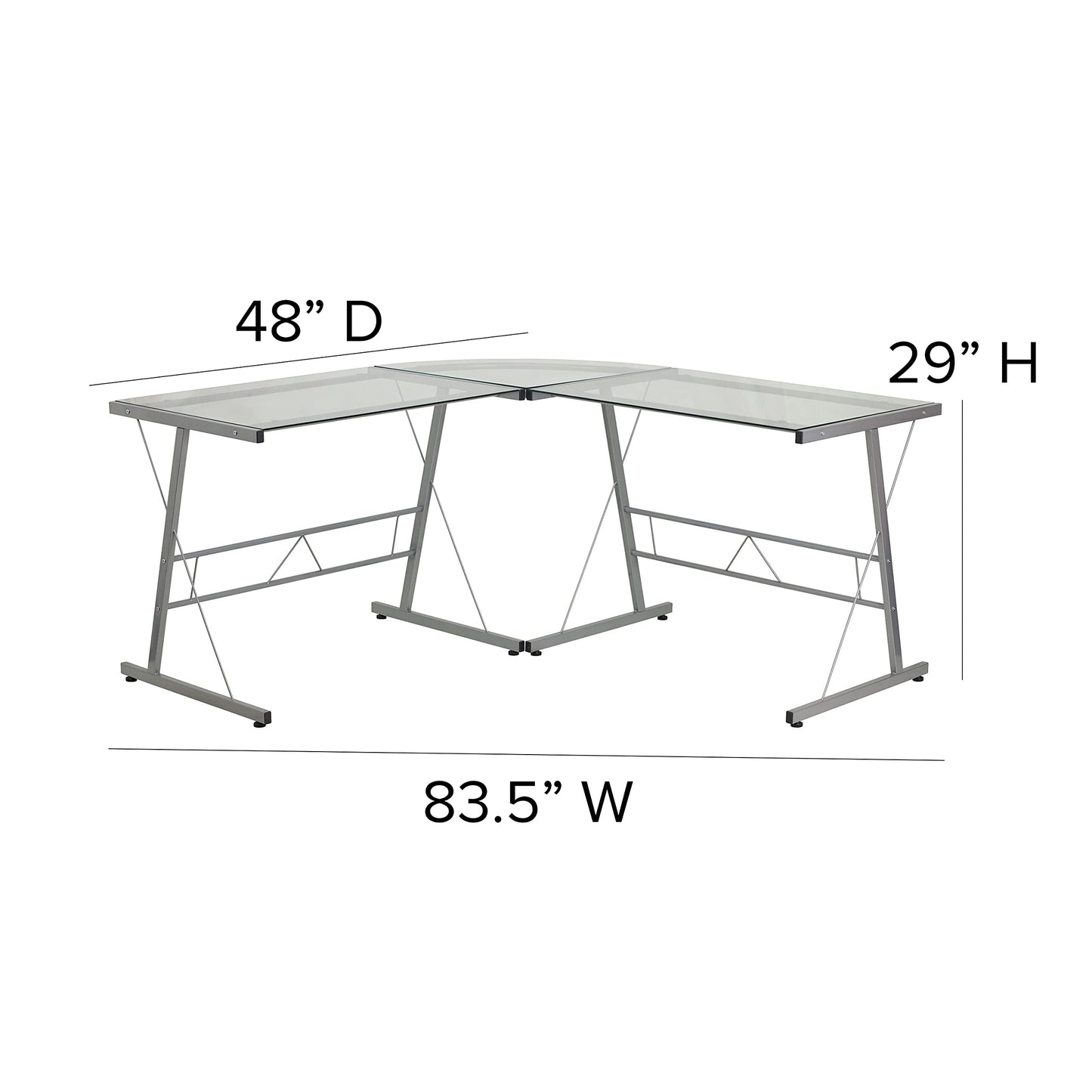 Flash Furniture Glass L-Shape Computer Desk with Silver Metal Frame