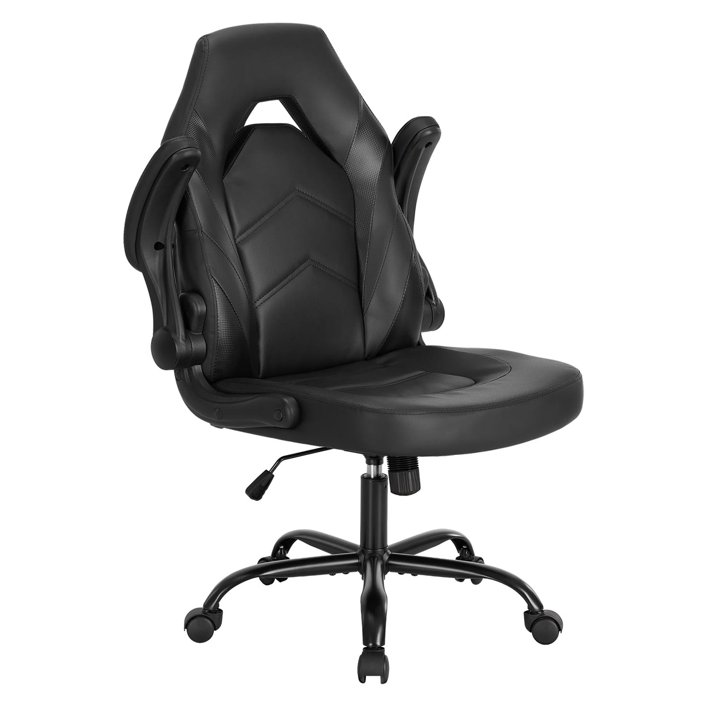 Sweetcrispy Computer Gaming Desk Chair - Big Tall Ergonomic Lumbar Support with Flip-up Armrest and 360° Swivel Wheels, PU Leather Height Adjustable, for Home and Office, Black