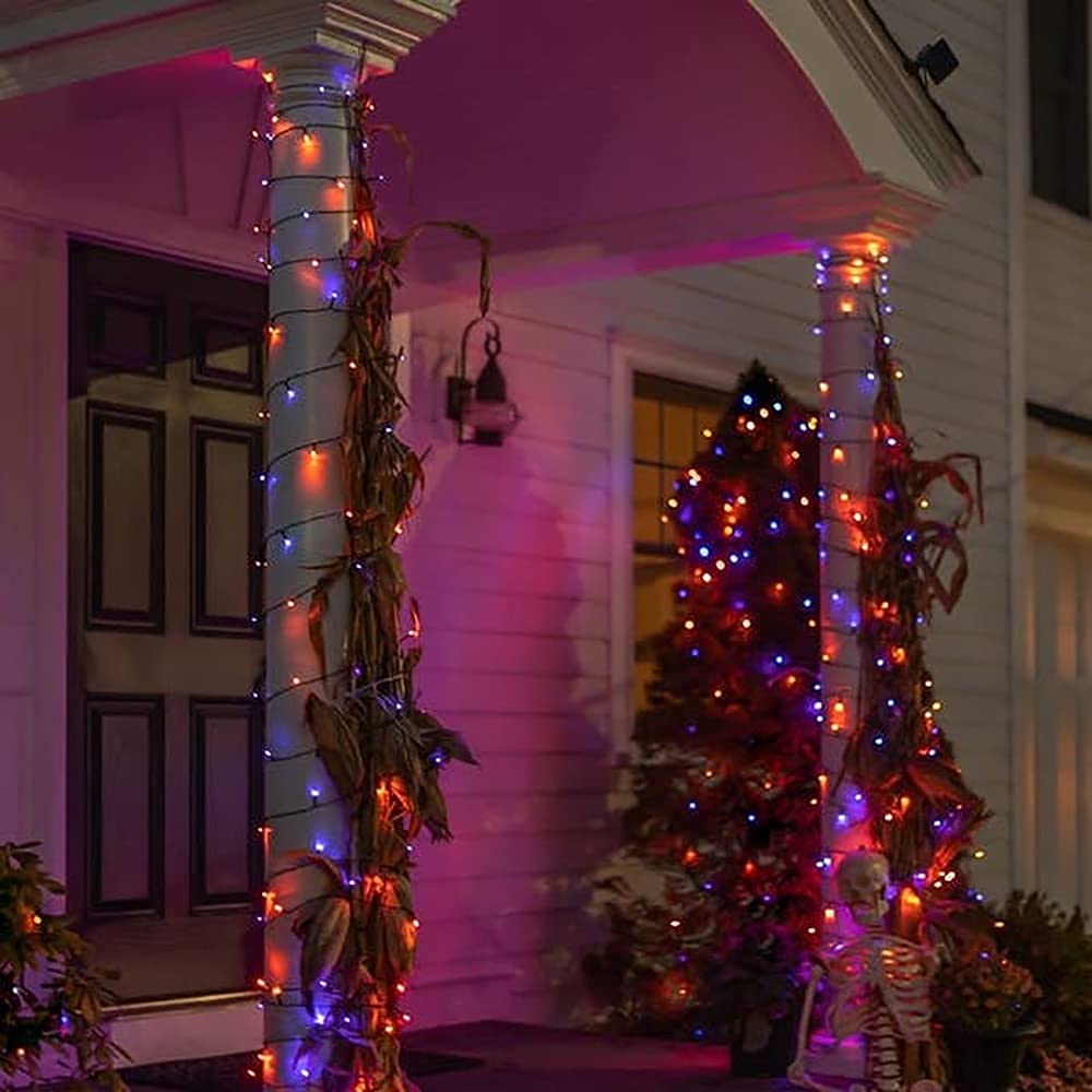 kemooie 500 LED Halloween Lights, 164FT 8 Lighting Modes Plug in Waterproof Fairy Lights for Outdoor Tree Party Garden Balcony Halloween Decorations (Purple and Orange)