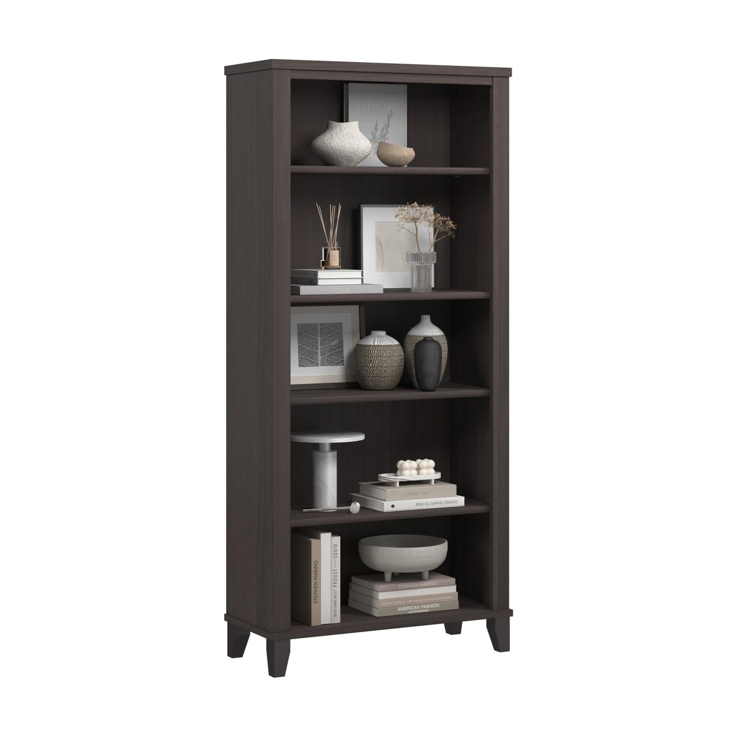 Bush Home Somerset 5 Shelf Bookcase in Storm Gray, Tall Bookshelf, Large Book Shelf for Living Room, Home Office, or Entryway