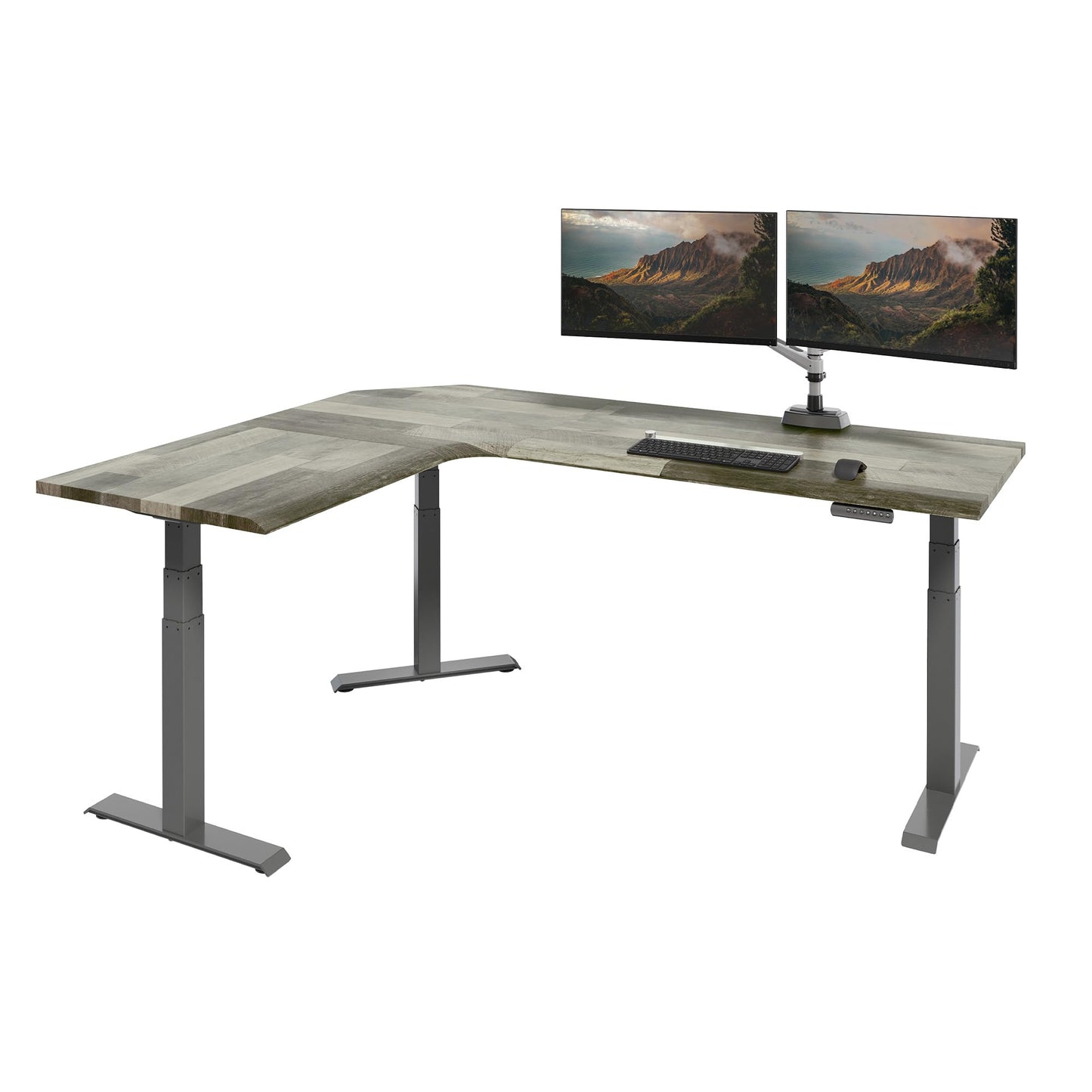 Vari ComfortEdge 80x60 L-Shape Electric Standing Desk – Height Adjustable Sit-Stand VariDesk for Corner Office with Reversible Left/Right Design + Driftwood/Slate Legs (Ships in 3 Boxes)