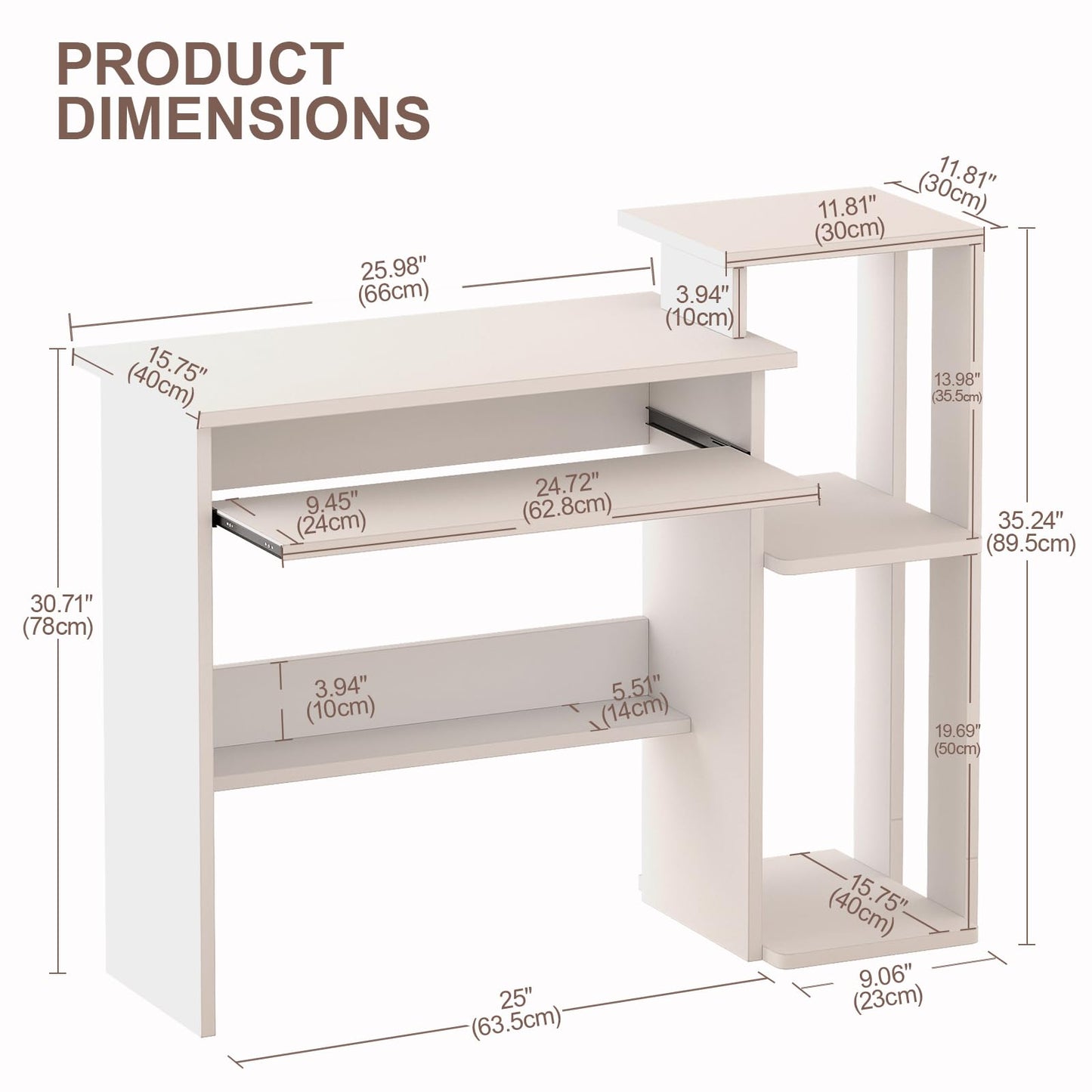 ALISENED Computer Desk with Storage Shelves, Home Office Desk with Monitor Stand, Small Writing Desk Table with Keyboard Tray,Study Table with CPU Stand for Small Spaces (35"-White)