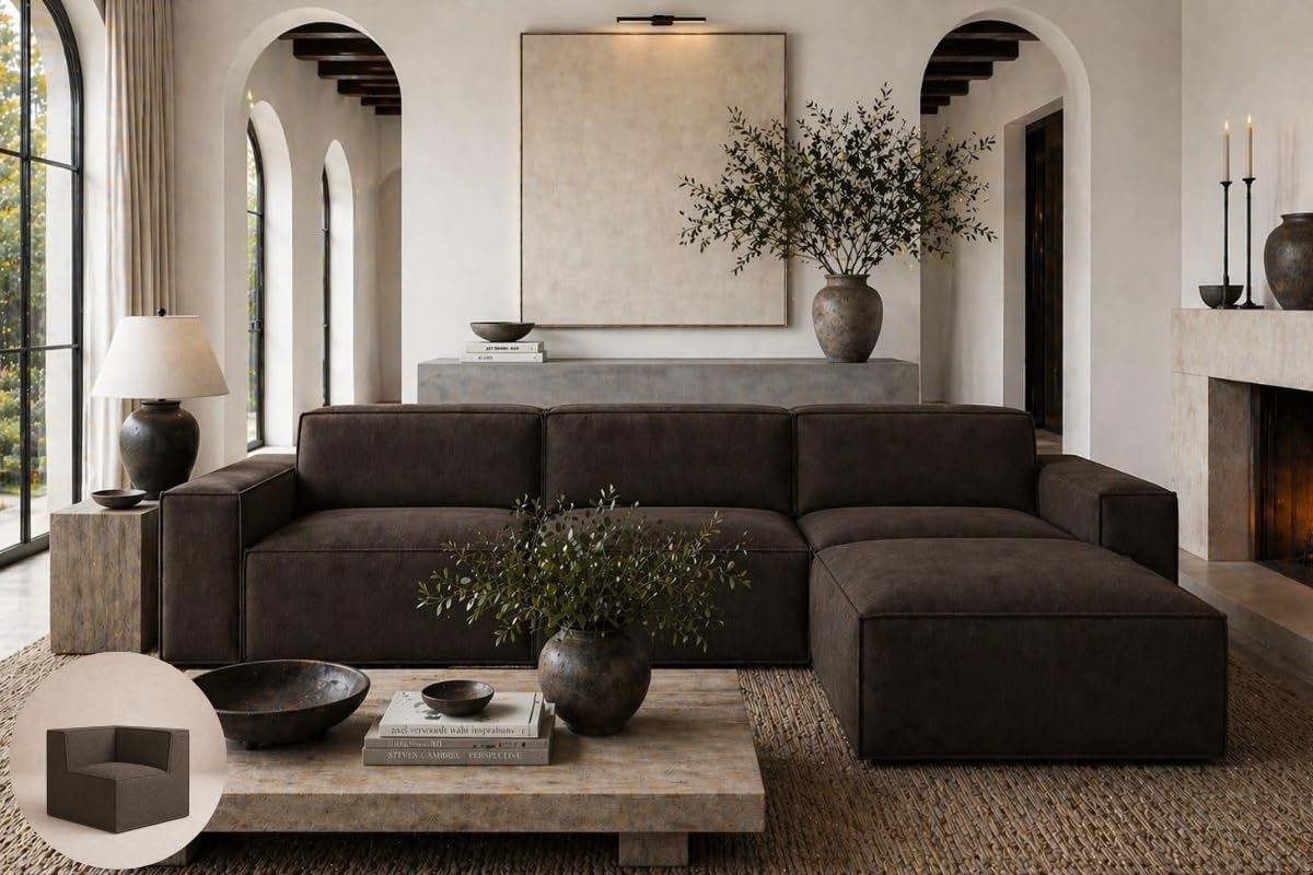 Cloud Frame Couch- Indoor and Outdoor - Washable Waterproof Sofa- Sold Seperately Ottoman Modular Sectional Upholstered - Beige Linen (Waterproof Brown Linen, Corner Seat)