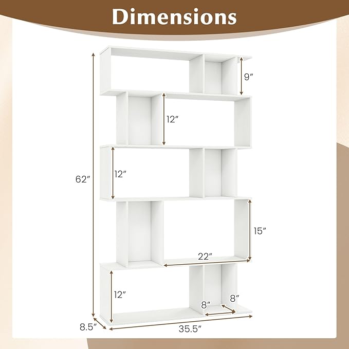 Giantex 5-Tier Bookshelf, 10-Cube White Geometric Bookcase