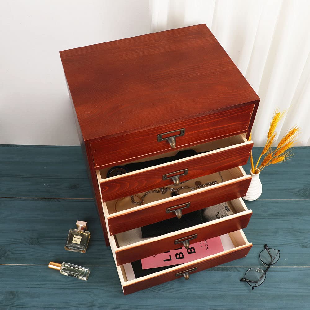 GoooodGIFT Large Wooden Drawer Rustic Desk Organizers and Accessories Wooden Storage Dox with Drawers Paper Storage Drawer Wood File Organizer Library Card Catalog Cabinet Apothecary Cabinet (L-BROWN)
