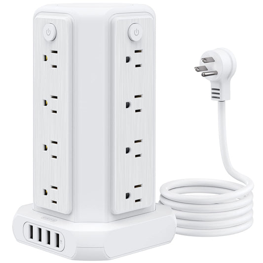 Power Strip Tower Surge Protector, NTONPOWER 16 Outlet 4 USB Ports Desktop Charging Station, Individual Switch, 5 ft Extension Cord with Multiple Outlets for Home Office Dorm Room Desk, 1080J, White
