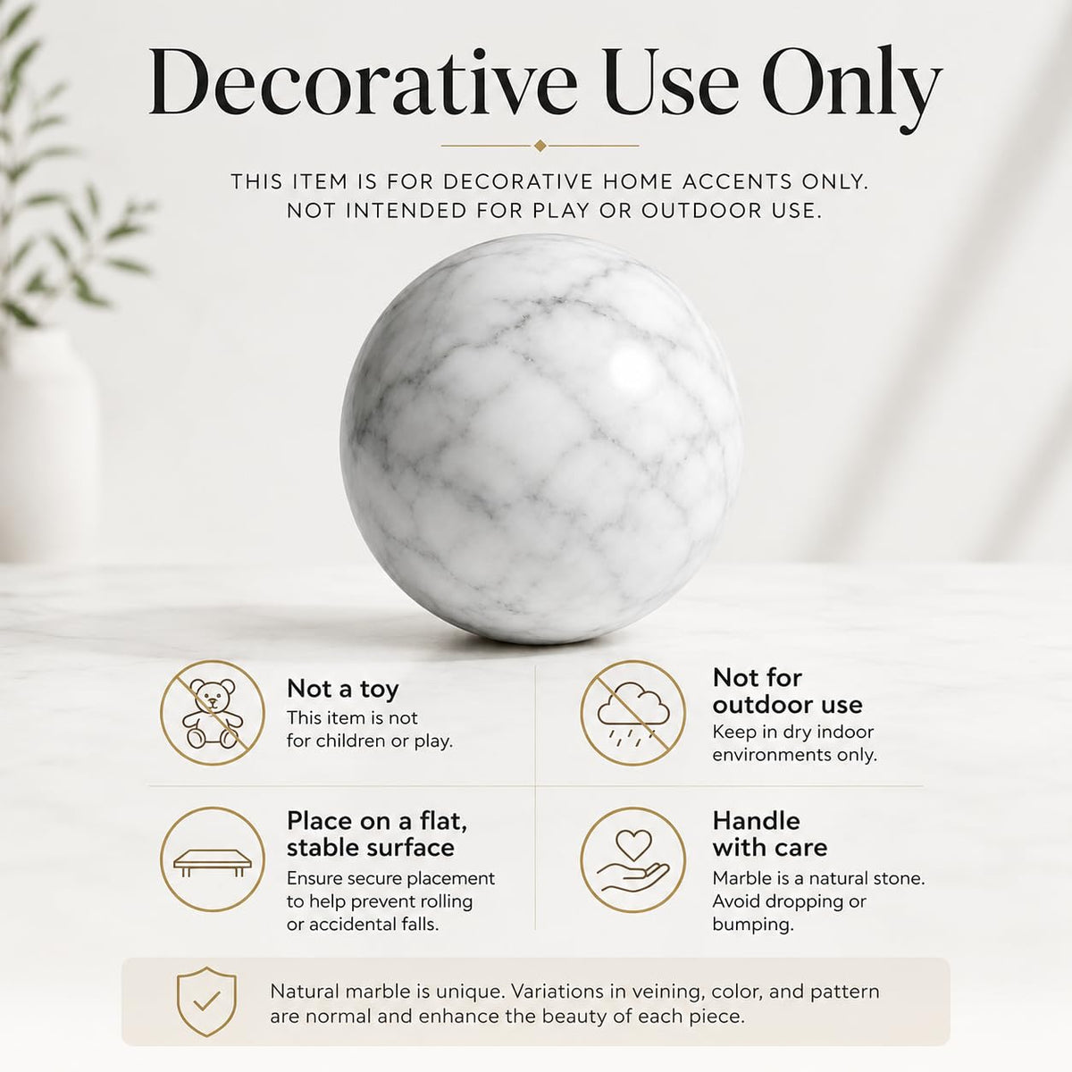 SIRIZEN-DIVING Large Natural Marble Decorative Sphere, 10 cm Solid Stone Ball for Coffee Table Centerpiece, Console Table and Shelf Decor