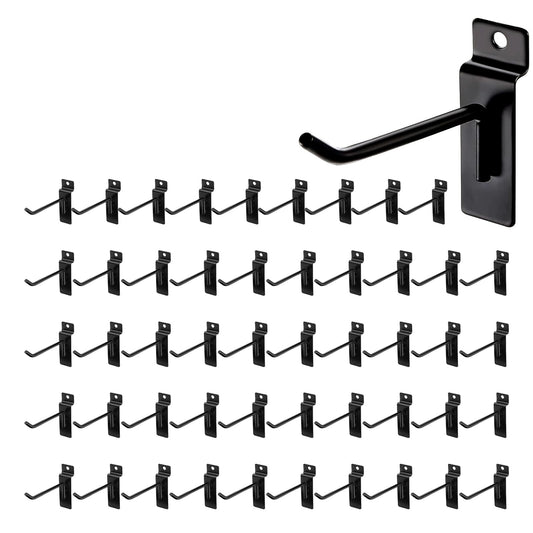 HJW Slatwall Hooks 50 PCS 4 Inch Black Slatwall Accessories Garage Shop Retail Display Heavy Duty Pegboard Gridwall