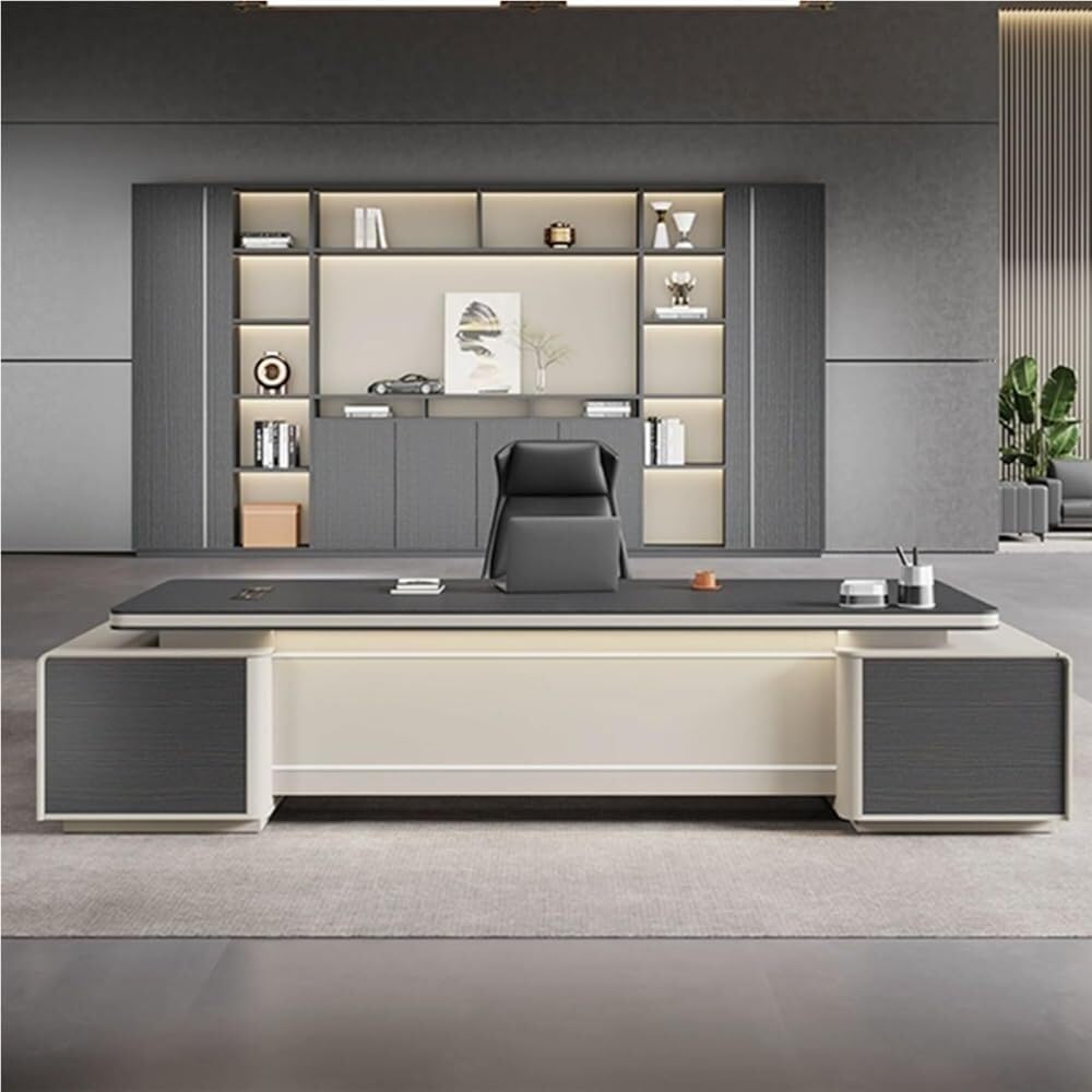 Executive Office Desk L Shaped Modern Corner Computer Workstation with Drawer Cabinet Business Furniture Desk Working Table for CEO Boss Manager Home Office(2400MM)