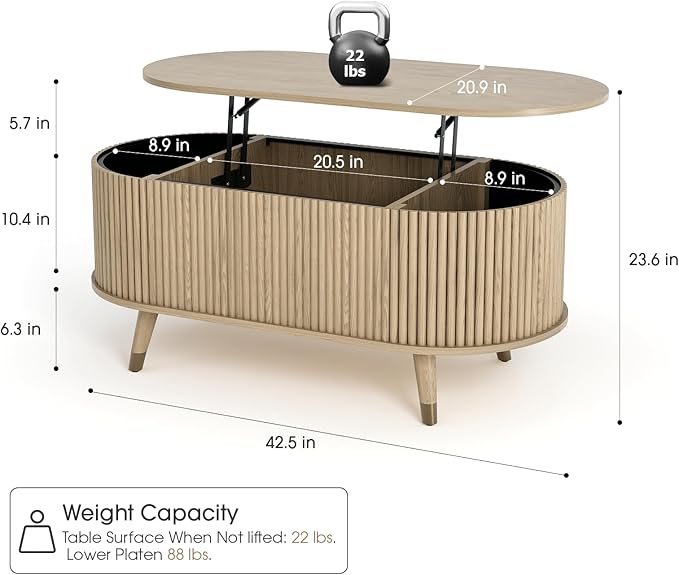 42.5" Oval Lift Top Coffee Table