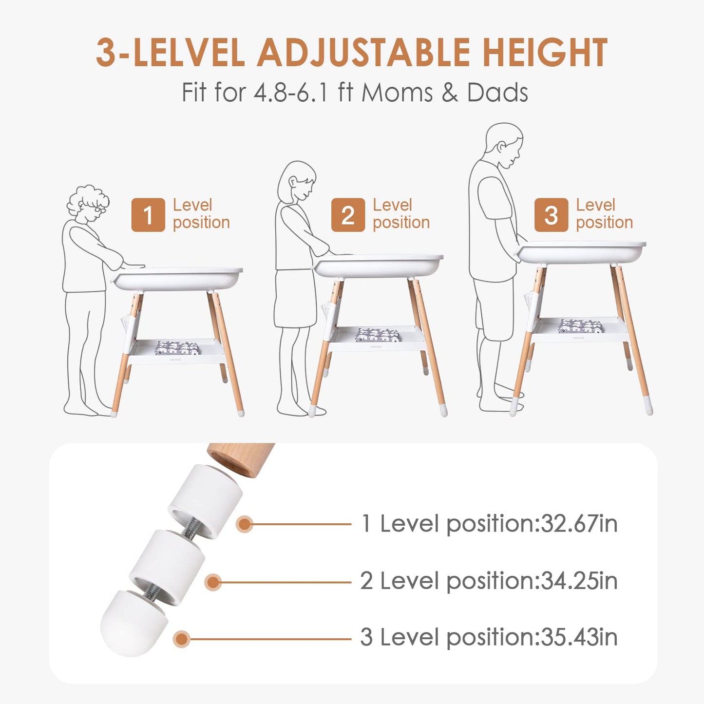 M GROTE Baby Changing Table Diaper Changing Tables, Height Ajustable Nursery Changing and Dressing Table Station with Changing Pad Storage Rack Pockets for Newborns Babies and Infants, White