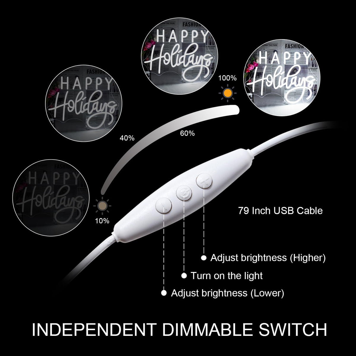 Horseneon Happy Holidays Neon Sign, Merry Christmas Neon Sign for Wall Decor, LED Sign with USB Powered for Party, Home, Bedroom, Living Room, Bar